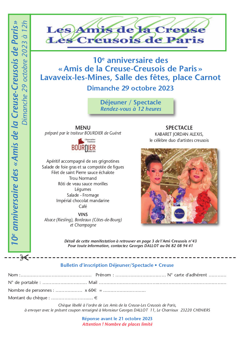 20231029 10e anniversaire des Amis de la Creuse Creusois de Paris Lavaveix les Mines